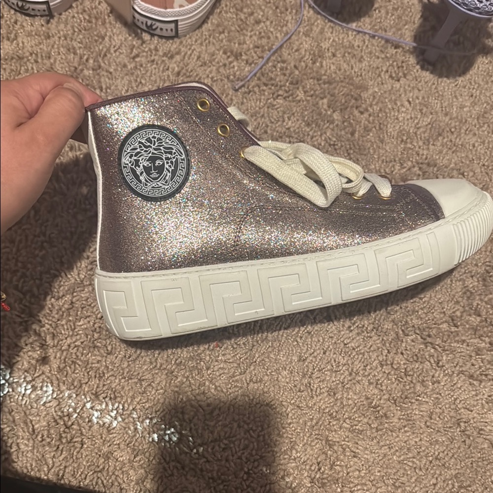 Versace Glitter High-Top Sneakers - Silver